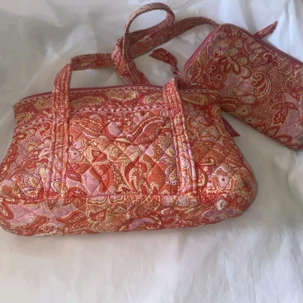 Retired Vera Bradley Sherbet Orange And Pink Paisley Women's Tote Set